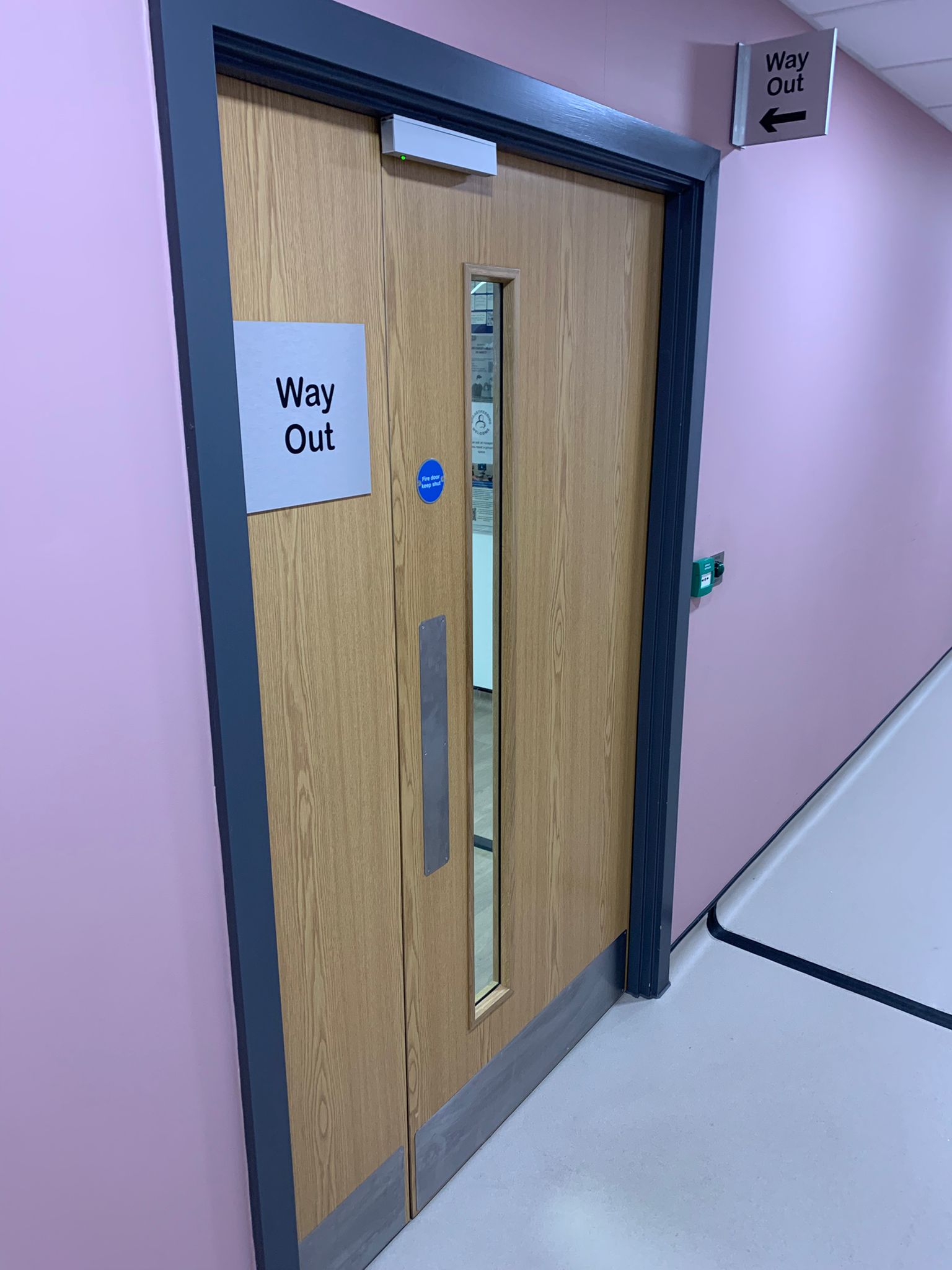 Oak fire door with Way Out signage